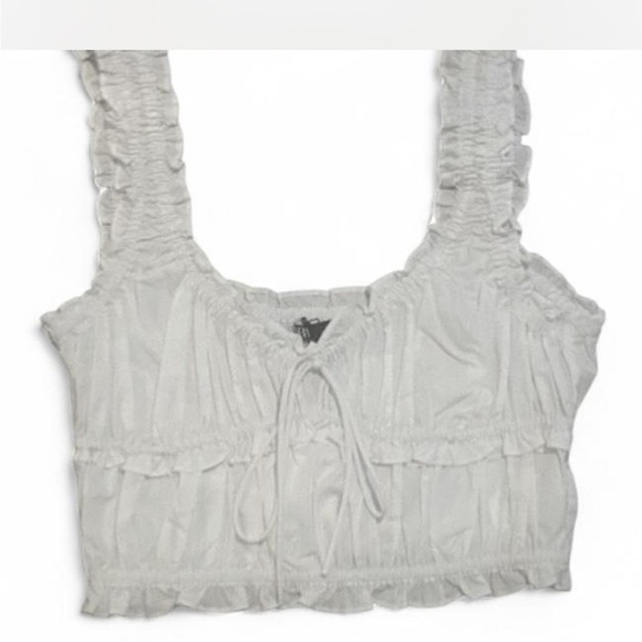 Zara NWT White Ruffled Crop Top - Picture 1 of 3